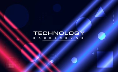 Dijital teknoloji geometrik kırmızı mavi gradyan, Ai büyük veri, soyut siber bulut neon teknolojisi, yenilik geleceği, ABD bayrağı internet ağı bağlantısı, illüstrasyon vektörü