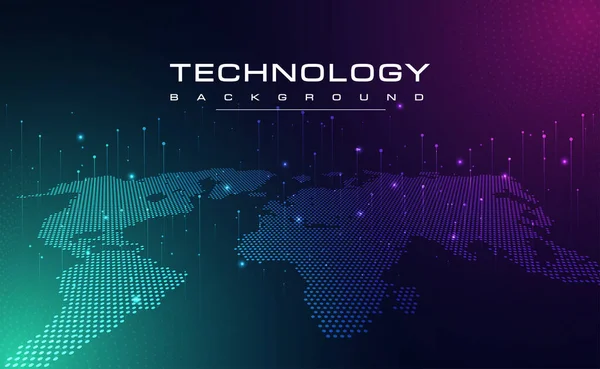 Цифрові Технології Синьо Зелений Фон Онлайн Кібермедіа Карта Світу Рожеві — стоковий вектор