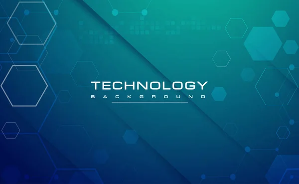 Digital Technology Banner Blue Green Background Concept Cyber Technology Light — Stok Vektör