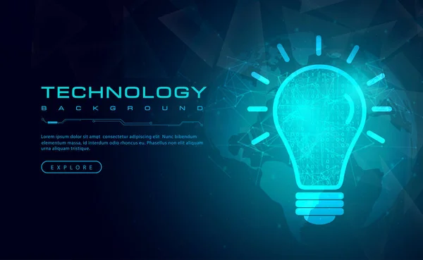 デジタル技術創造的な心のアイデアビジネス思考緑青の背景 電球のインスピレーションと革新 抽象的な技術未来ビジョン 愛ビッグデータ インターネットネットワーク イラストベクトル — ストックベクタ