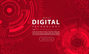 Digital technology banner red background concept, circuit technology light effect, abstract cyber tech, innovation future data, internet network, Ai big data, line dots connection, illustration vector