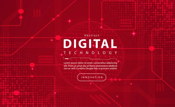 Digital Technology Banner Red Background Concept Circuit Technology Light Effect — Vetor de Stock