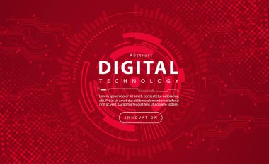 Digital technology banner red background concept, circuit technology light effect, abstract cyber tech, innovation future data, internet network, Ai big data, line dots connection, illustration vector