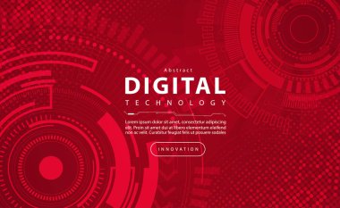 Digital technology banner red background concept, circuit technology light effect, abstract cyber tech, innovation future data, internet network, Ai big data, line dots connection, illustration vector