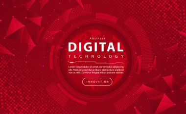 Digital technology banner red background concept, circuit technology light effect, abstract cyber tech, innovation future data, internet network, Ai big data, line dots connection, illustration vector