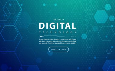 Dijital teknoloji pankartı mavi yeşil arkaplan konsepti, siber teknoloji ikili kod, soyut teknoloji, yenilik gelecek verileri, internet ağı, Ai büyük veri, çizgi noktaları bağlantısı, illüstrasyon vektörü