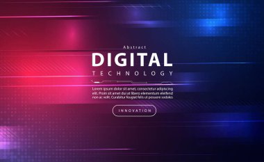 Digital technology banner blue pink background concept, cyber security technology, abstract purple tech, innovation future data, internet network, Ai big data, line dot connection, illustration vector