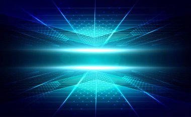 Dijital teknoloji büyük veri mavi yeşil arkaplan, siber güvenlik, soyut elektronik devre kartı teknisyeni, yenilikçi gelecek, internet ağ bağlantısı, çizgi nokta illüstrasyon vektörü 3d