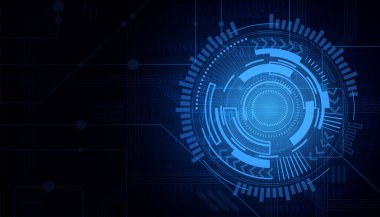 Soyut dijital teknoloji fütüristik devre kartı mavi arkaplan, siber bilim teknolojisi düzeni, yenilik gelecek Ai büyük veri, küresel internet ağı bağlantısı, yüksek teknoloji illüstrasyon vektörü