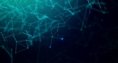 Dijital teknoloji fütüristik veri mavi yeşil arkaplanı, soyut siber iletişim bilgisini, yenilikçi gelecek teknolojisini, internet bağlantısını, Ai büyük veriyi, çokgen illüstrasyonunu 3d 'yi bağlar