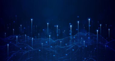 Dijital teknoloji hızı mavi yeşil arkaplan, siber nano bilgi, soyut iletişim, yenilik gelecekteki teknoloji verileri, internet ağı bağlantısı, Ai büyük veri, çizgi nokta illüstrasyonu 3d