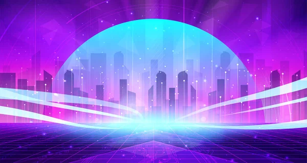 Digitale Technologie Metaverse Neon Blauw Roze Paarse Achtergrond Cyber Informatie — Stockvector