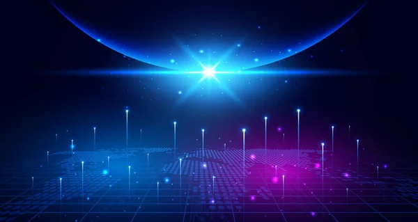 Tecnología Digital Velocidad Conexión Internet Azul Púrpura Fondo Información Cibernética — Vector de stock
