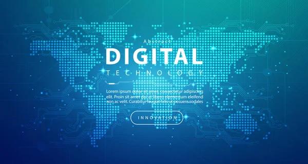 Abstract Digital Data Map Technology Futuristic Blue Green Background Cyber — Vetor de Stock