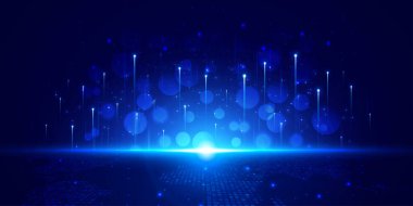Dijital teknoloji hızı mavi yeşil arkaplan, siber nano bilgi, soyut iletişim, yenilik gelecekteki teknoloji verileri, internet ağı bağlantısı, Ai büyük veri, çizgi nokta illüstrasyonu 3d