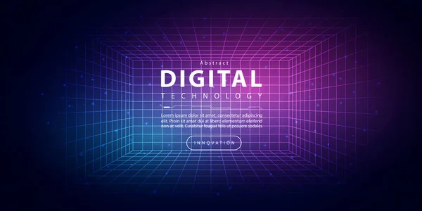 Digital Technology Metaverse Neon Blue Pink Background Cyber Information Abstract — Vetor de Stock