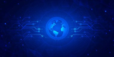 Soyut dijital teknoloji fütüristik devre kartı mavi arkaplan, siber bilim teknolojisi düzeni, yenilik gelecek Ai büyük veri, küresel internet ağı bağlantısı, yüksek teknoloji illüstrasyon vektörü