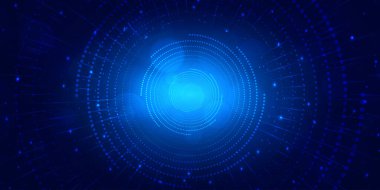 Soyut dijital teknoloji fütüristik büyük veri mavi arkaplan, siber nano bilgi iletişimi, yenilik gelecekteki teknoloji verileri, internet ağı bağlantısı, devre kartı nokta çizimi 3d