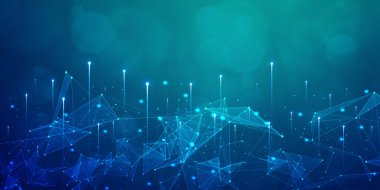 Dijital teknoloji internet ağ ağı hız bağlantısı mavi yeşil arkaplan, siber nano bilgi, soyut iletişim, yenilik gelecek teknoloji verileri, Ai büyük veri çizgileri noktalar, illüstrasyon vektörü 3d