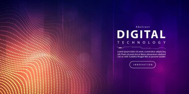 Dijital teknoloji fütüristik büyük veri mavi turuncu arkaplan, siber nano bilgi, soyut iletişim, yapay zeka yeniliği gelecek teknoloji verileri, internet ağı hız bağlantısı, çizgi nokta illüstrasyonu