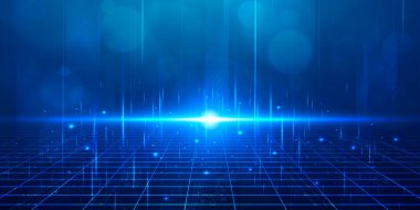 Dijital teknoloji fütüristik Ai büyük veri mavi yeşil arkaplan, internet ağ bağlantısı, soyut siber bilgi iletişimi, bilimsel yenilik gelecek teknolojisi, çizgi nokta illüstrasyon vektörü 3d