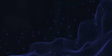 Dijital teknoloji fütüristik internet ağı bağlantısı koyu siyah arkaplan, mavi soyut siber bilgi iletişimi, Ai büyük veri bilimi, yenilik gelecek teknolojisi, çizgi illüstrasyon vektörü 3d