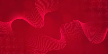Dijital teknoloji fütüristik internet ağ bağlantısı kırmızı arkaplan, soyut bulut siber bilgi iletişimi, Ai büyük veri bilimi, yenilik gelecek teknolojisi, çizgi nokta illüstrasyon vektörü 3d