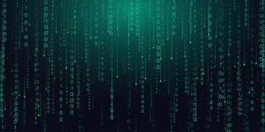 Dijital teknoloji ikili kodu hackliyor, fütüristik internet ağı bağlantısı karanlık arkaplan, yeşil soyut siber bilgi iletişimi, Ai büyük veri bilimi, gelecekteki teknoloji vektörü