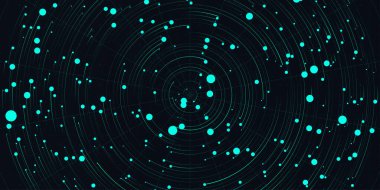 Dijital teknoloji fütüristik internet ağı bağlantısı koyu siyah arkaplan, yeşil soyut siber bilgi iletişimi, Ai büyük veri bilimi, yenilik gelecekteki teknoloji çizim vektörü 3d