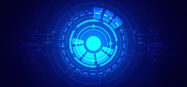 Soyut dijital teknoloji fütüristik devre kartı mavi arkaplan, siber bilim teknolojisi düzeni, yenilik gelecek Ai büyük veri, küresel internet ağı bağlantısı, yüksek teknoloji illüstrasyon vektörü