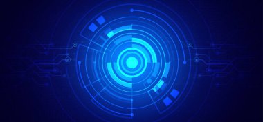 Soyut dijital teknoloji fütüristik devre kartı mavi arkaplan, siber bilim teknolojisi düzeni, yenilik gelecek Ai büyük veri, küresel internet ağı bağlantısı, yüksek teknoloji illüstrasyon vektörü