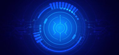 Soyut dijital teknoloji fütüristik devre kartı mavi arkaplan, siber bilim teknolojisi düzeni, yenilik gelecek Ai büyük veri, küresel internet ağı bağlantısı, yüksek teknoloji illüstrasyon vektörü