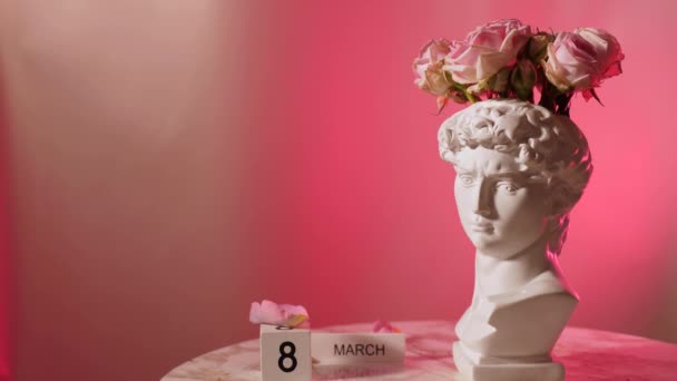 Festliche Rosafarbene Wohnung Zum Internationalen Frauentag Frühling März Eine Vase — Stockvideo