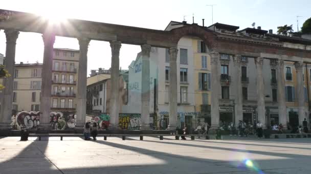 Colonna San Lorenzo Columnas San Lorenzo Grupo Antiguas Ruinas Romanas — Vídeo de stock