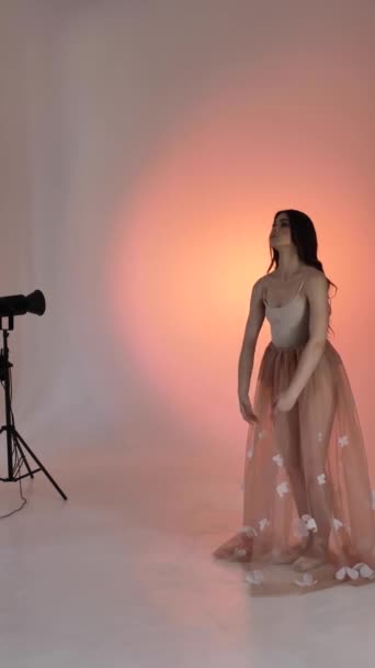 Een Jonge Vrouw Een Ballerina Meisje Dansen Zachtjes Bewegen Haar — Stockvideo