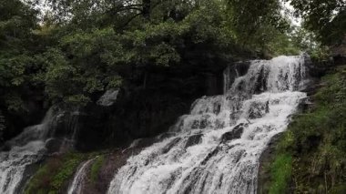 Chervonohorod Dzhuryn Şelalesi yazın Ukrayna 'da. Karpatlar 'ın doğasını gezmek Bulutlu serin havada, 