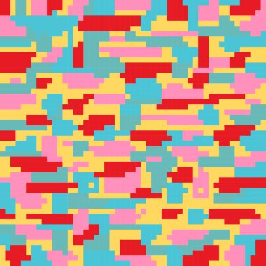Piksel sanatı kusursuz kamuflaj deseni. Soyut, renkli, klasik film geçmişi. Vektör İllüstrasyonu.