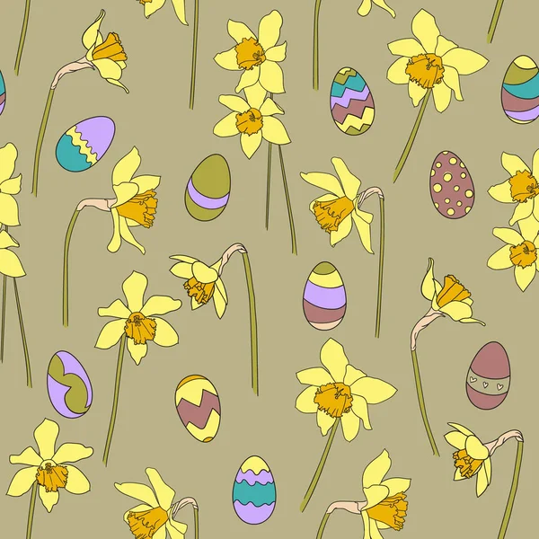 Daffodil Uova Pasqua Vettore Modello Senza Soluzione Continuità — Vettoriale Stock