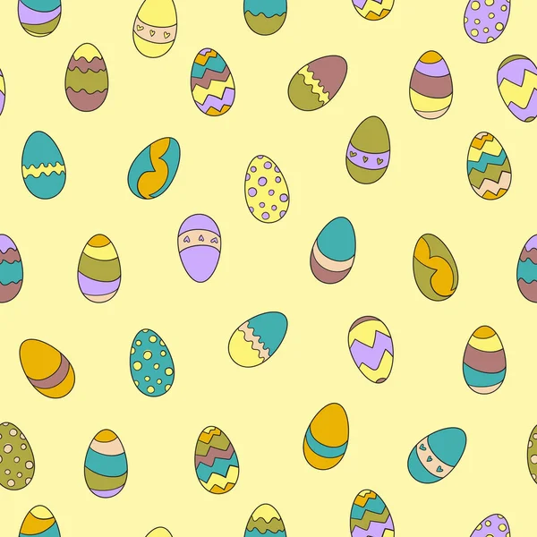 Huevos Pascua Colores Vector Fondo Amarillo Patrón Sin Costuras — Vector de stock