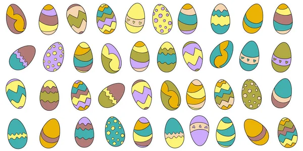 Conjunto Coloridos Huevos Pascua Aislados Ilustración Del Vector Blanco — Vector de stock