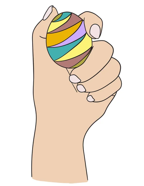 Χέρι Κρατώντας Ένα Ζωγραφισμένο Πασχαλινό Αυγό Διάνυσμα Επίπεδη Εικόνα — Διανυσματικό Αρχείο