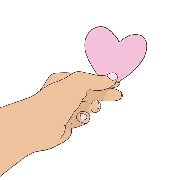 Kvinna Som Håller Ett Rosa Hjärta Handen Vektor Illustration — Stock vektor