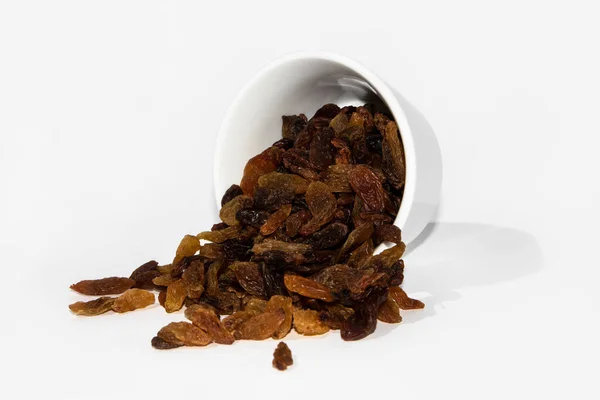 Dried Raisins Spiled White Bowl White Background — Stock Photo, Image
