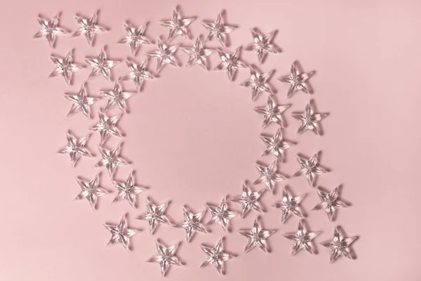 Transparent Stars Pastel Pink Background Flat Lay Top View Copy — Stock Photo, Image