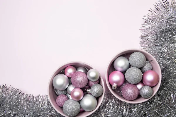 Sfondo Natale Con Ornamenti Fili Argento — Foto Stock