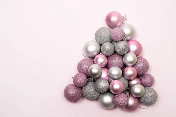 Christmas Tree Made Pink Silver Ornaments — Stock Photo, Image