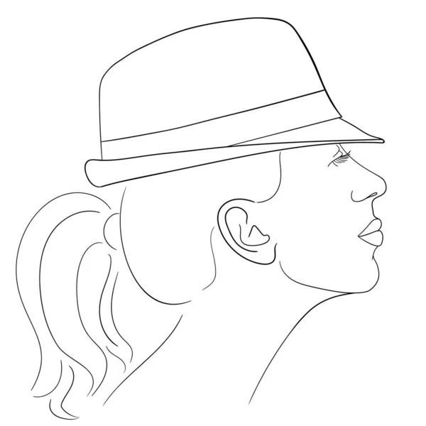 Line Drawing Woman Hat Vector Illustration — Stock Vector