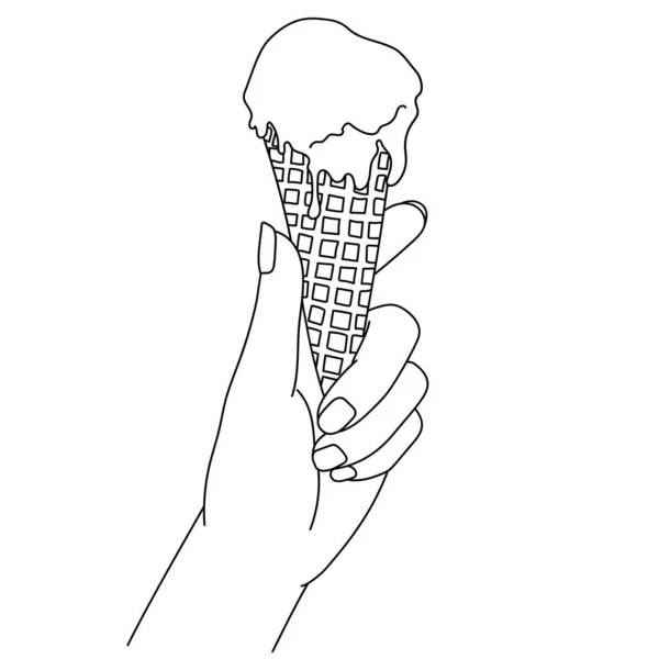 Ice Cream Hand Line Art Vector Illustration — Stock Vector