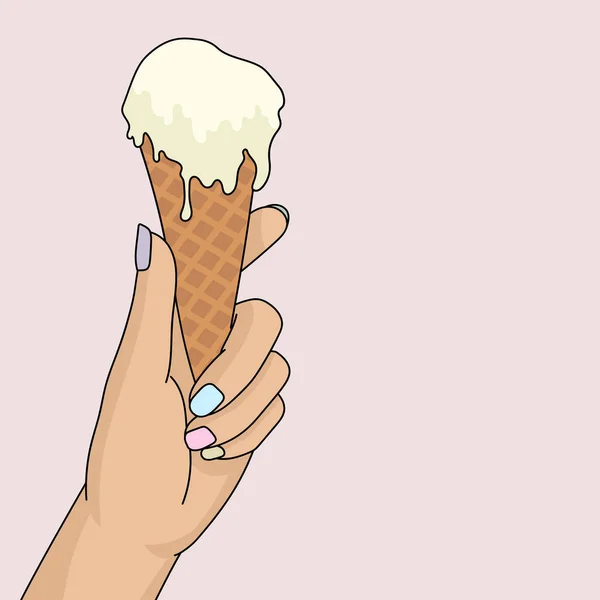 Ice Cream Hand Vector Illustration — Stock Vector