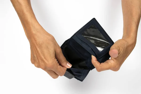 Woman Showing Empty Wallet White Background — Stock Photo, Image